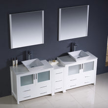 Load image into Gallery viewer, Fresca Torino 84&quot; White Modern Double Sink Bathroom Vanity w/ Side Cabinet &amp; Vessel Sinks- Fresca