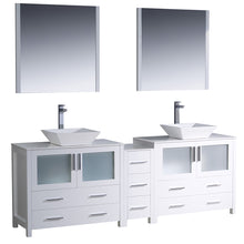 Load image into Gallery viewer, Fresca Torino 84&quot; White Modern Double Sink Bathroom Vanity w/ Side Cabinet &amp; Vessel Sinks- Fresca