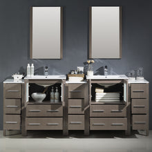 Load image into Gallery viewer, Fresca Torino 84&quot; Gray Oak Modern Double Sink Bathroom Vanity w/ 3 Side Cabinets &amp; Integrated Sinks- Fresca