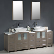 Load image into Gallery viewer, Fresca Torino 84&quot; Gray Oak Modern Double Sink Bathroom Vanity w/ 3 Side Cabinets &amp; Vessel Sinks- Fresca