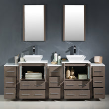 Load image into Gallery viewer, Fresca Torino 84&quot; Gray Oak Modern Double Sink Bathroom Vanity w/ 3 Side Cabinets &amp; Vessel Sinks- Fresca