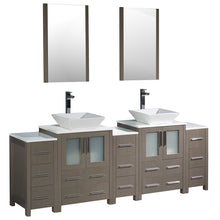 Load image into Gallery viewer, Fresca Torino 84&quot; Gray Oak Modern Double Sink Bathroom Vanity w/ 3 Side Cabinets &amp; Vessel Sinks- Fresca
