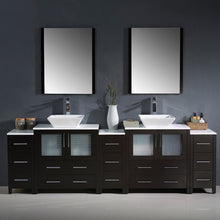 Load image into Gallery viewer, Fresca Torino 96&quot; Espresso Modern Double Sink Bathroom Vanity w/ 3 Side Cabinets &amp; Vessel Sinks- Fresca