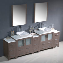 Load image into Gallery viewer, Fresca Torino 96&quot; Gray Oak Modern Double Sink Bathroom Vanity w/ 3 Side Cabinets &amp; Vessel Sinks- Fresca