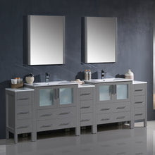 Load image into Gallery viewer, Fresca Torino 96&quot; Gray Modern Double Sink Bathroom Vanity w/ 3 Side Cabinets &amp; Integrated Sinks- Fresca