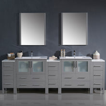 Load image into Gallery viewer, Fresca Torino 96&quot; Gray Modern Double Sink Bathroom Vanity w/ 3 Side Cabinets &amp; Integrated Sinks- Fresca