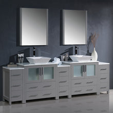 Load image into Gallery viewer, Fresca Torino 96&quot; Gray Modern Double Sink Bathroom Vanity w/ 3 Side Cabinets &amp; Vessel Sinks- Fresca