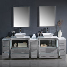 Load image into Gallery viewer, Fresca Torino 96&quot; Gray Modern Double Sink Bathroom Vanity w/ 3 Side Cabinets &amp; Vessel Sinks- Fresca