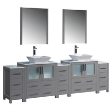 Load image into Gallery viewer, Fresca Torino 96&quot; Gray Modern Double Sink Bathroom Vanity w/ 3 Side Cabinets &amp; Vessel Sinks- Fresca