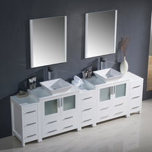Load image into Gallery viewer, Fresca Torino 96&quot; White Modern Double Sink Bathroom Vanity w/ 3 Side Cabinets &amp; Vessel Sinks- Fresca