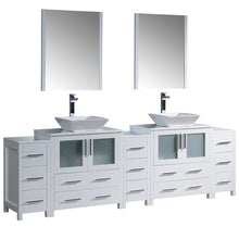 Load image into Gallery viewer, Fresca Torino 96&quot; White Modern Double Sink Bathroom Vanity w/ 3 Side Cabinets &amp; Vessel Sinks- Fresca
