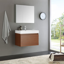 Load image into Gallery viewer, Fresca Mezzo 30&quot; Teak Wall Hung Modern Bathroom Vanity w/ Medicine Cabinet- Fresca