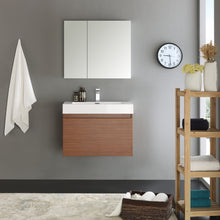 Load image into Gallery viewer, Fresca Mezzo 30&quot; Teak Wall Hung Modern Bathroom Vanity w/ Medicine Cabinet- Fresca