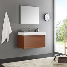 Load image into Gallery viewer, Fresca Mezzo 36&quot; Teak Wall Hung Modern Bathroom Vanity w/ Medicine Cabinet- Fresca