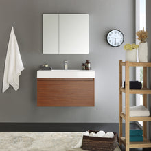 Load image into Gallery viewer, Fresca Mezzo 36&quot; Teak Wall Hung Modern Bathroom Vanity w/ Medicine Cabinet- Fresca