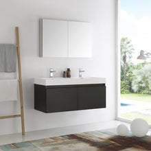 Load image into Gallery viewer, Fresca Mezzo 48&quot; Black Wall Hung Double Sink Modern Bathroom Vanity w/ Medicine Cabinet- Fresca