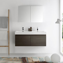 Load image into Gallery viewer, Fresca Mezzo 48&quot; Gray Oak Wall Hung Double Sink Modern Bathroom Vanity w/ Medicine Cabinet- Fresca