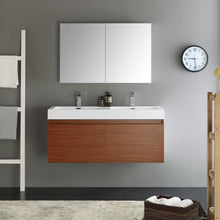 Load image into Gallery viewer, Fresca Mezzo 48&quot; Teak Wall Hung Double Sink Modern Bathroom Vanity w/ Medicine Cabinet- Fresca