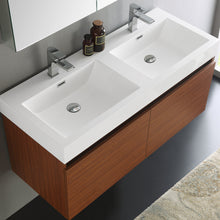 Load image into Gallery viewer, Fresca Mezzo 48&quot; Teak Wall Hung Double Sink Modern Bathroom Vanity w/ Medicine Cabinet- Fresca