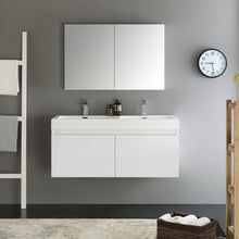 Load image into Gallery viewer, Fresca Mezzo 48&quot; White Wall Hung Double Sink Modern Bathroom Vanity w/ Medicine Cabinet- Fresca