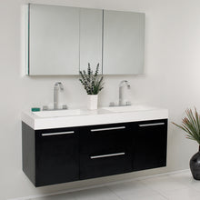 Load image into Gallery viewer, Fresca Opulento 54&quot; Black Modern Double Sink Bathroom Vanity w/ Medicine Cabinet- Fresca