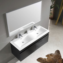 Load image into Gallery viewer, Fresca Largo 57&quot; Black Modern Bathroom Vanity w/ Wavy Double Sinks- Fresca