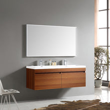 Load image into Gallery viewer, Fresca Largo 57&quot; Teak Modern Bathroom Vanity w/ Wavy Double Sinks- Fresca