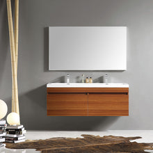 Load image into Gallery viewer, Fresca Largo 57&quot; Teak Modern Bathroom Vanity w/ Wavy Double Sinks- Fresca