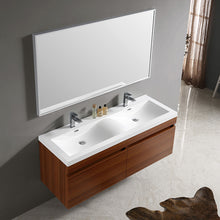 Load image into Gallery viewer, Fresca Largo 57&quot; Teak Modern Bathroom Vanity w/ Wavy Double Sinks- Fresca