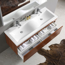 Load image into Gallery viewer, Fresca Largo 57&quot; Teak Modern Bathroom Vanity w/ Wavy Double Sinks- Fresca