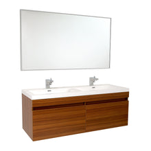 Load image into Gallery viewer, Fresca Largo 57&quot; Teak Modern Bathroom Vanity w/ Wavy Double Sinks- Fresca