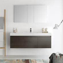 Load image into Gallery viewer, Fresca Mezzo 60&quot; Gray Oak Wall Hung Single Sink Modern Bathroom Vanity w/ Medicine Cabinet- Fresca