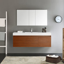 Load image into Gallery viewer, Fresca Mezzo 60&quot; Teak Wall Hung Single Sink Modern Bathroom Vanity w/ Medicine Cabinet- Fresca