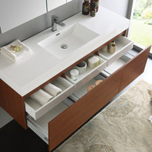 Load image into Gallery viewer, Fresca Mezzo 60&quot; Teak Wall Hung Single Sink Modern Bathroom Vanity w/ Medicine Cabinet- Fresca