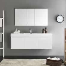 Load image into Gallery viewer, Fresca Mezzo 60&quot; White Wall Hung Single Sink Modern Bathroom Vanity w/ Medicine Cabinet- Fresca