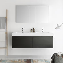 Load image into Gallery viewer, Fresca Mezzo 60&quot; Black Wall Hung Double Sink Modern Bathroom Vanity w/ Medicine Cabinet- Fresca