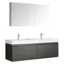 Load image into Gallery viewer, Fresca Mezzo 60&quot; Black Wall Hung Double Sink Modern Bathroom Vanity w/ Medicine Cabinet- Fresca