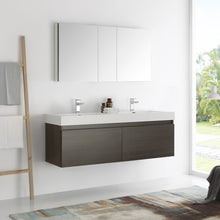 Load image into Gallery viewer, Fresca Mezzo 60&quot; Gray Oak Wall Hung Double Sink Modern Bathroom Vanity w/ Medicine Cabinet- Fresca