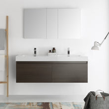 Load image into Gallery viewer, Fresca Mezzo 60&quot; Gray Oak Wall Hung Double Sink Modern Bathroom Vanity w/ Medicine Cabinet- Fresca