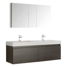 Load image into Gallery viewer, Fresca Mezzo 60&quot; Gray Oak Wall Hung Double Sink Modern Bathroom Vanity w/ Medicine Cabinet- Fresca
