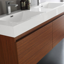 Load image into Gallery viewer, Fresca Mezzo 60&quot; Teak Wall Hung Double Sink Modern Bathroom Vanity w/ Medicine Cabinet- Fresca