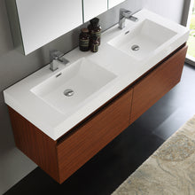 Load image into Gallery viewer, Fresca Mezzo 60&quot; Teak Wall Hung Double Sink Modern Bathroom Vanity w/ Medicine Cabinet- Fresca