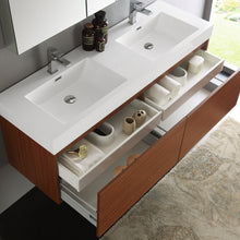 Load image into Gallery viewer, Fresca Mezzo 60&quot; Teak Wall Hung Double Sink Modern Bathroom Vanity w/ Medicine Cabinet- Fresca