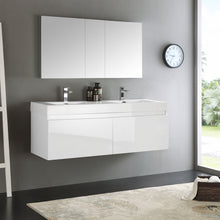 Load image into Gallery viewer, Fresca Mezzo 60&quot; White Wall Hung Double Sink Modern Bathroom Vanity w/ Medicine Cabinet- Fresca