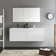 Load image into Gallery viewer, Fresca Mezzo 60&quot; White Wall Hung Double Sink Modern Bathroom Vanity w/ Medicine Cabinet- Fresca