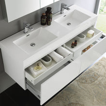 Load image into Gallery viewer, Fresca Mezzo 60&quot; White Wall Hung Double Sink Modern Bathroom Vanity w/ Medicine Cabinet- Fresca