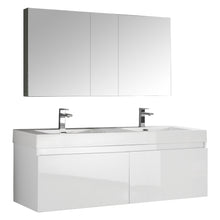 Load image into Gallery viewer, Fresca Mezzo 60&quot; White Wall Hung Double Sink Modern Bathroom Vanity w/ Medicine Cabinet- Fresca
