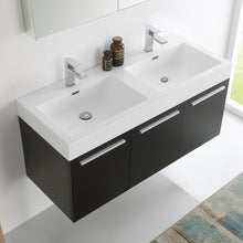 Load image into Gallery viewer, Fresca Vista 48&quot; Black Wall Hung Double Sink Modern Bathroom Vanity w/ Medicine Cabinet- Fresca