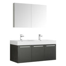 Load image into Gallery viewer, Fresca Vista 48&quot; Black Wall Hung Double Sink Modern Bathroom Vanity w/ Medicine Cabinet- Fresca