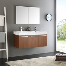 Load image into Gallery viewer, Fresca Vista 48&quot; Teak Wall Hung Double Sink Modern Bathroom Vanity w/ Medicine Cabinet- Fresca